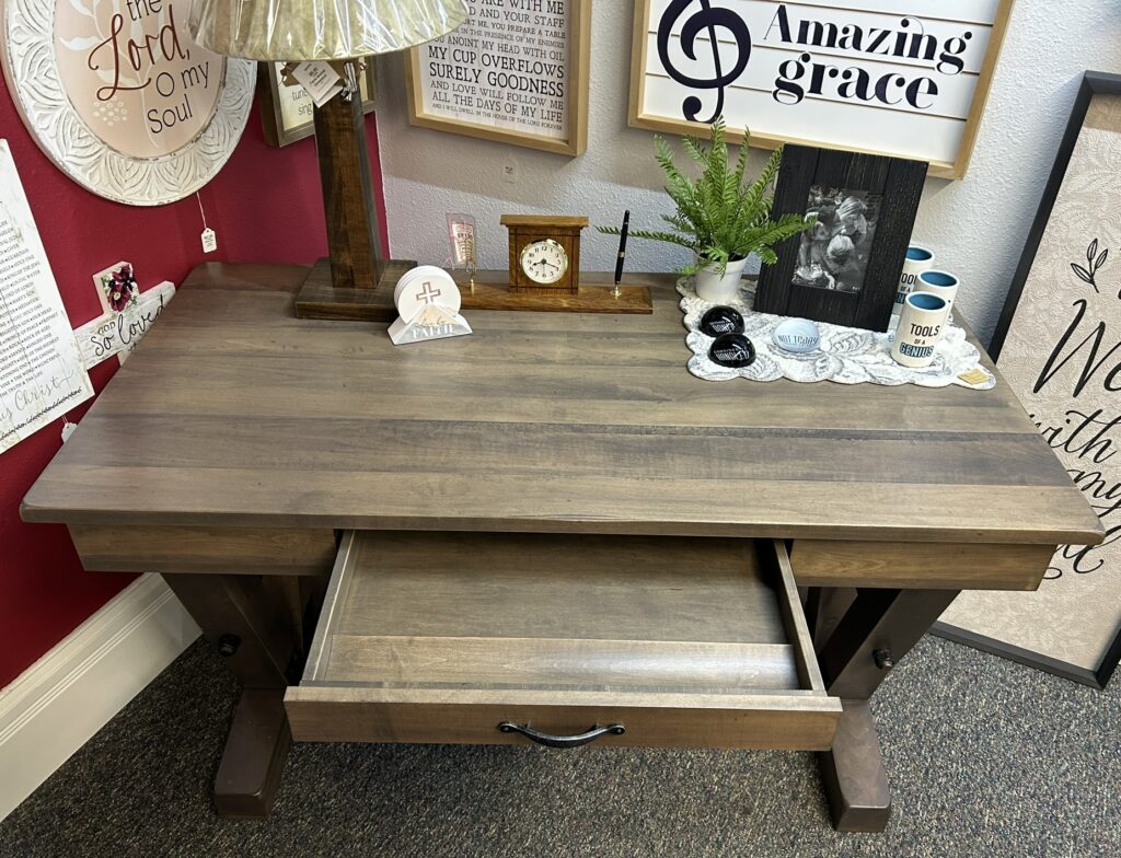 Custom Writing Desk with Drawer Open