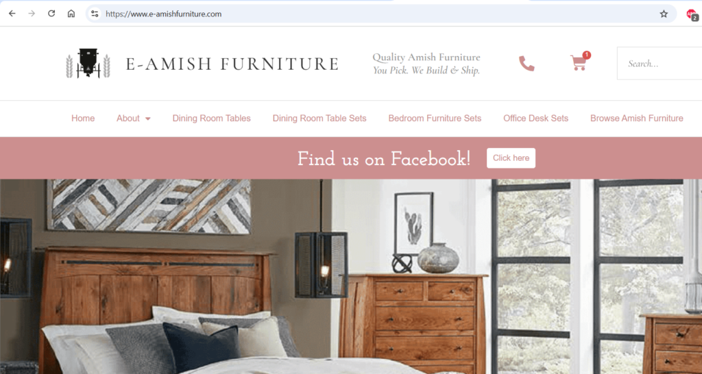 Main Page of E-Amish Furniture Website