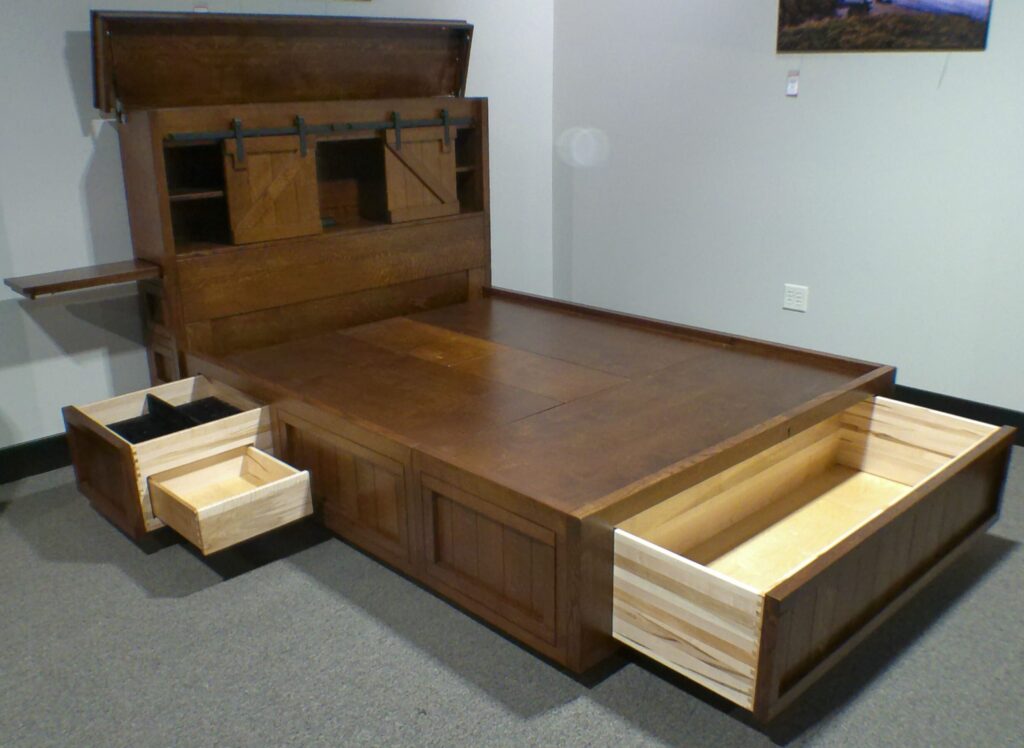 Custom Storage Bed with Drawers Open