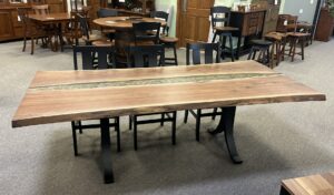 Custom Live Edge Table with Resin Center and Chairs